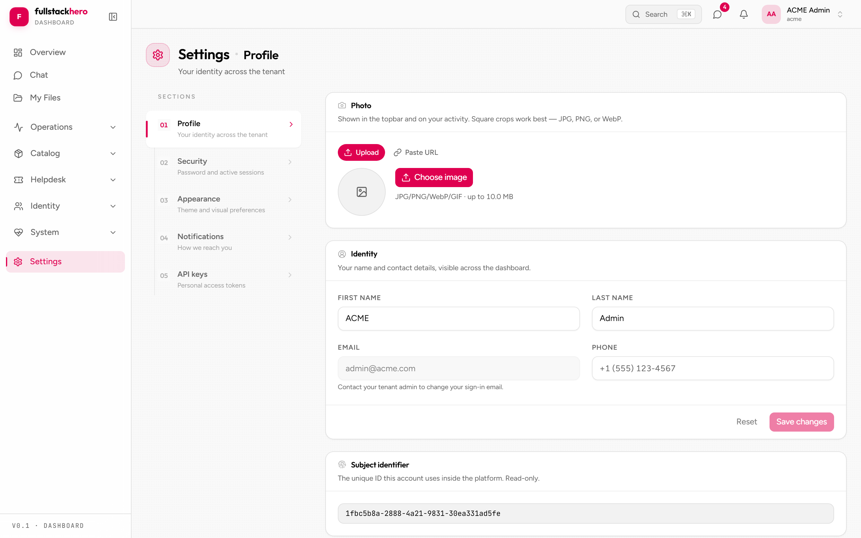 User profile page