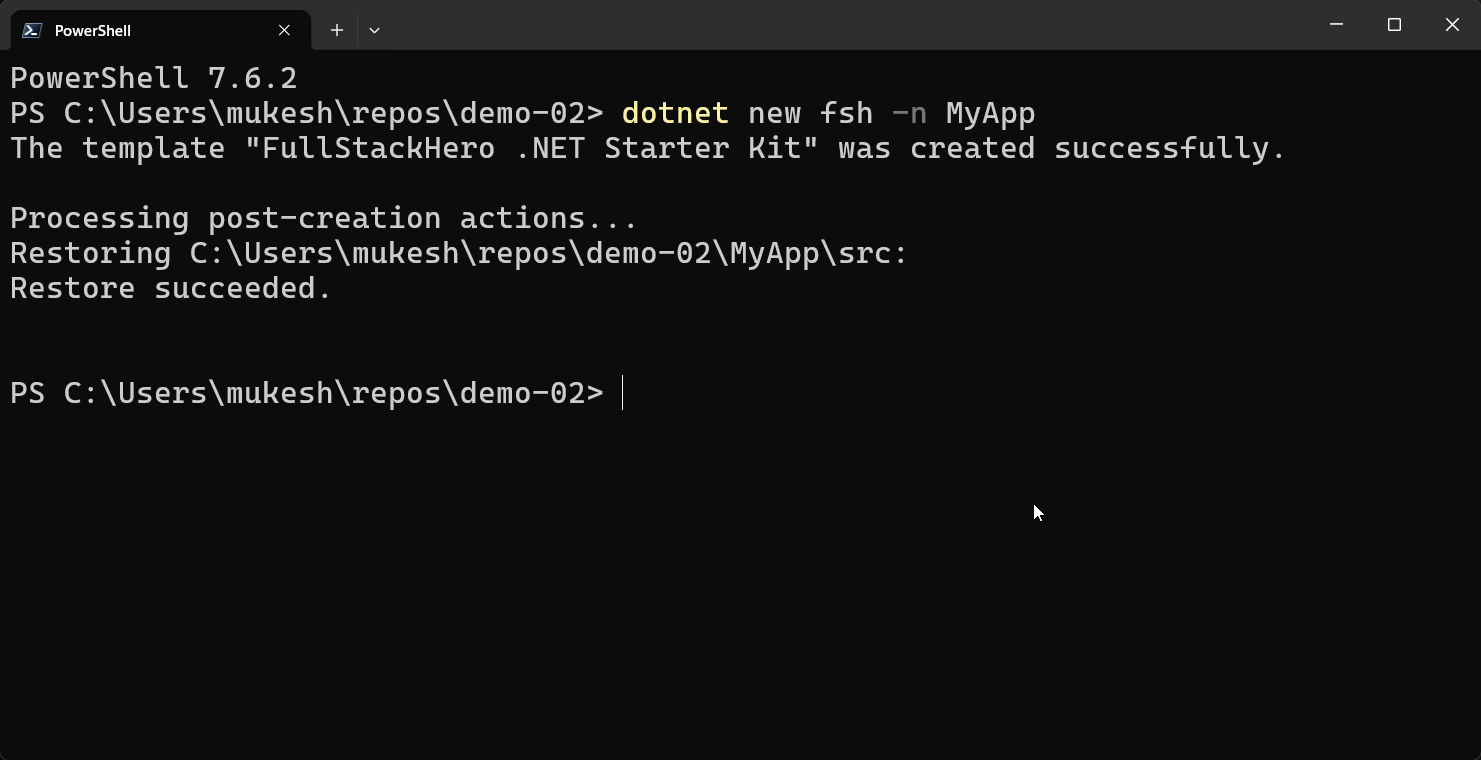 dotnet new fsh scaffolding a renamed project