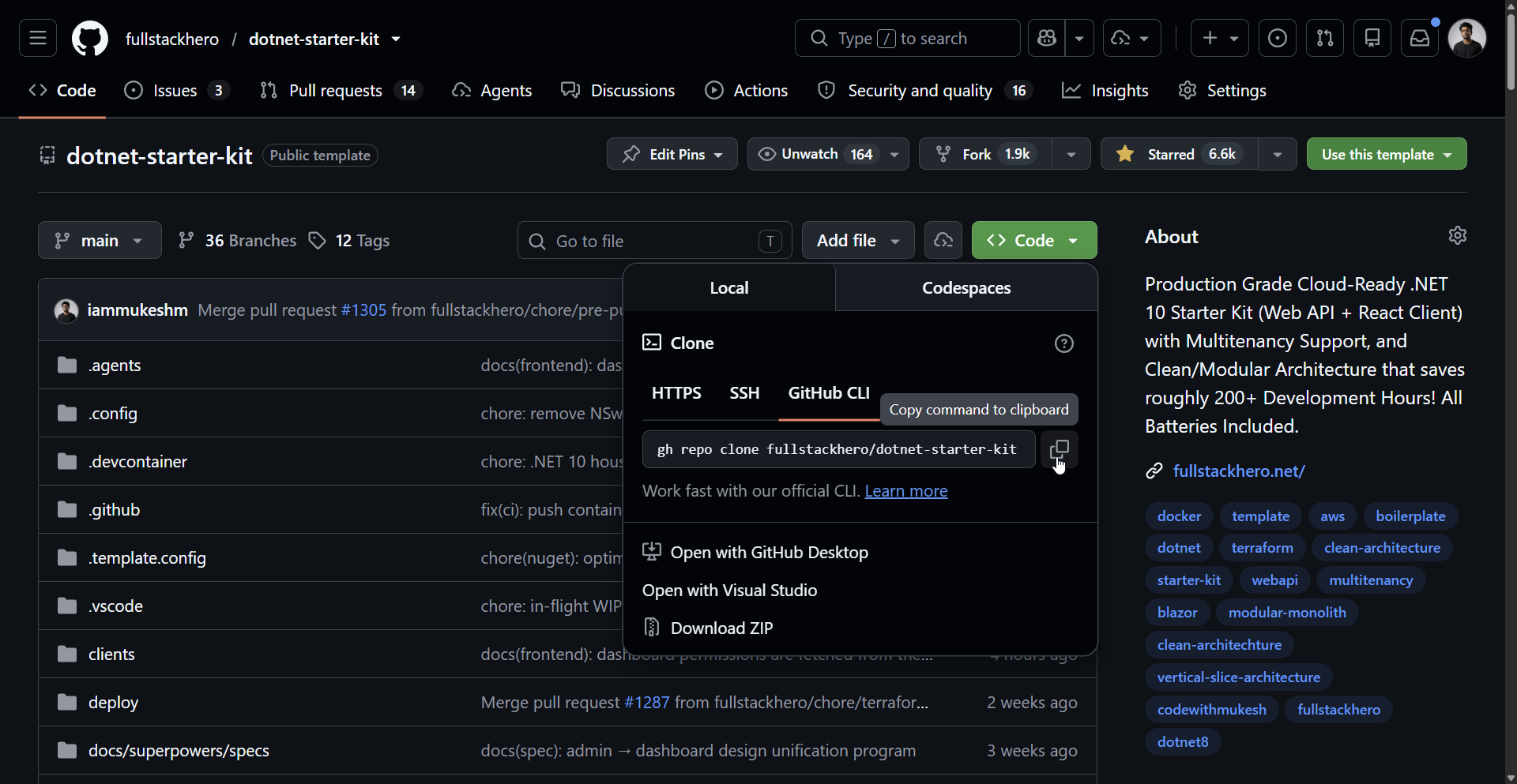 GitHub Use this template button on the repository